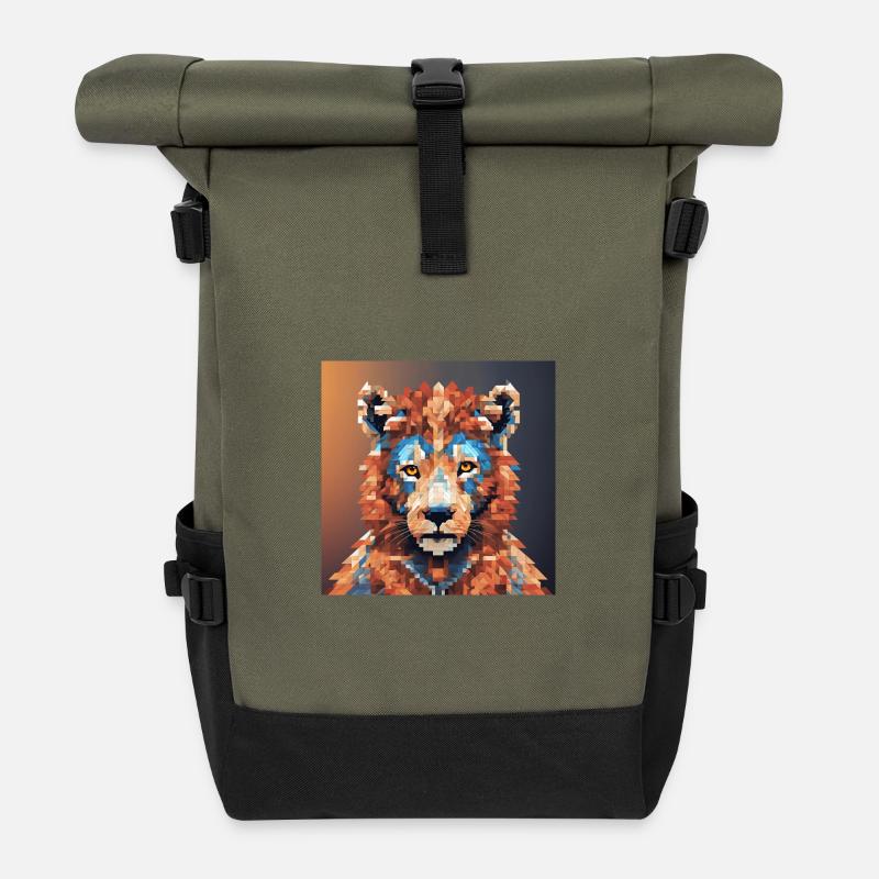 Pixel Bär - Rolltop Rucksack - Olive/Schwarz