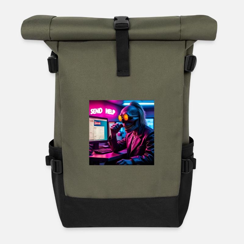 Cyberpunk néon crâne hacker Envoyer de l’aide Conception - Sac à dos roll top - olive/noir