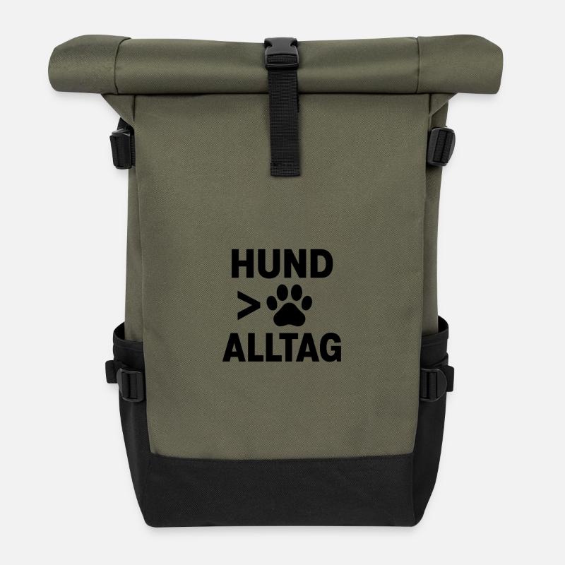 Hunde über Alltag!!! - Rolltop Rucksack - Olive/Schwarz