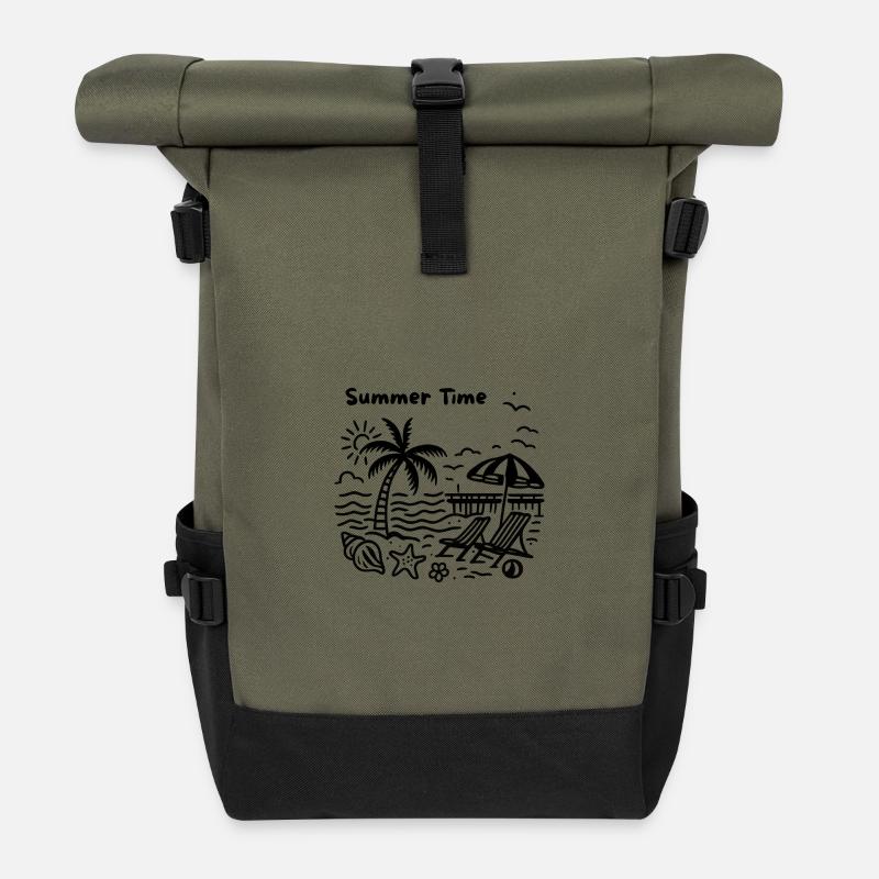 Palm Beach Pier - Summer Design - Roll Top Backpack - olive/black