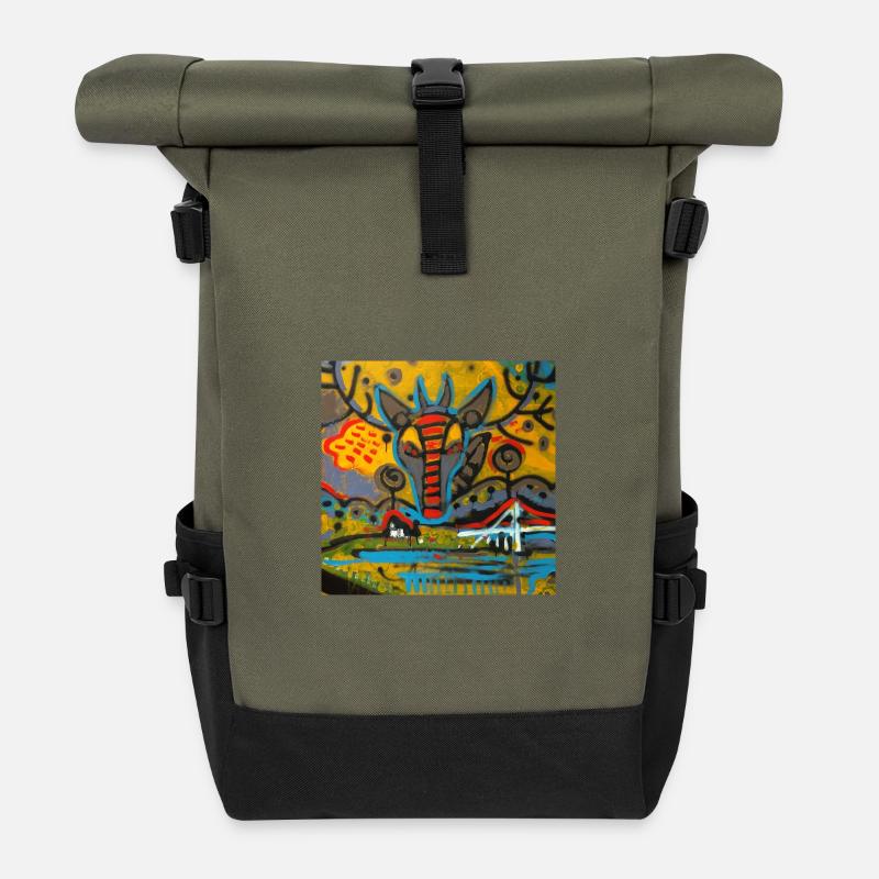 Colorful graffiti landscape Gjemnes - Roll Top Backpack - olive/black