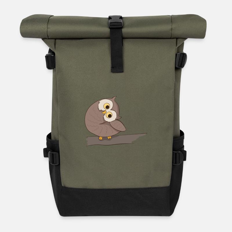 Uhu Hibou Comic - Sac à dos roll top - olive/noir