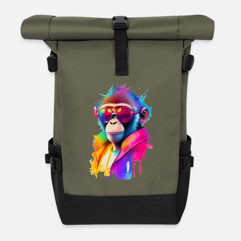 Singe avec des lunettes de soleil - Sac à dos roll top - olive/noir