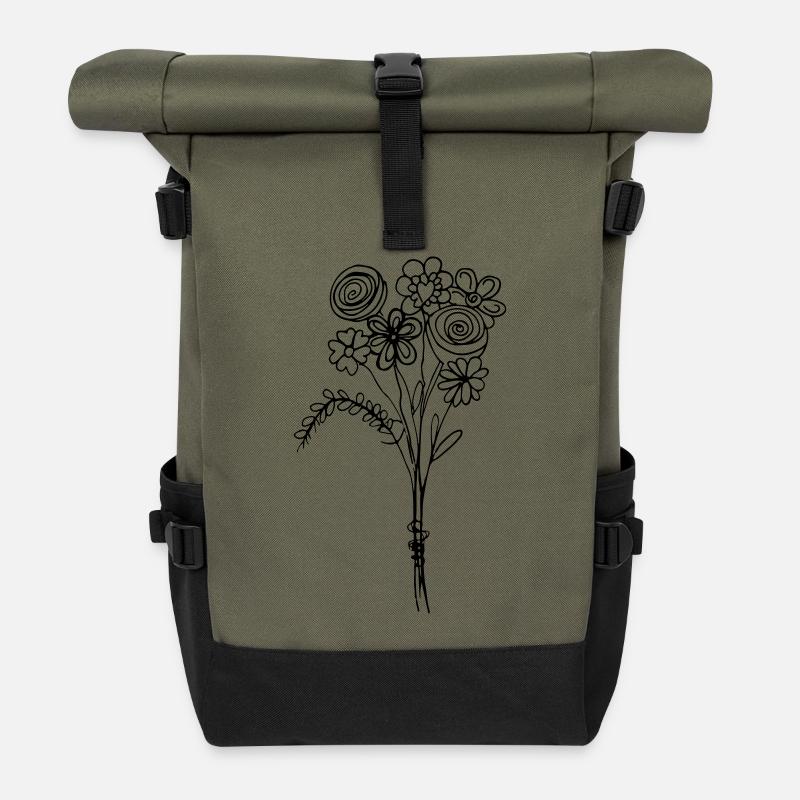 fleurs - Sac à dos roll top - olive/noir
