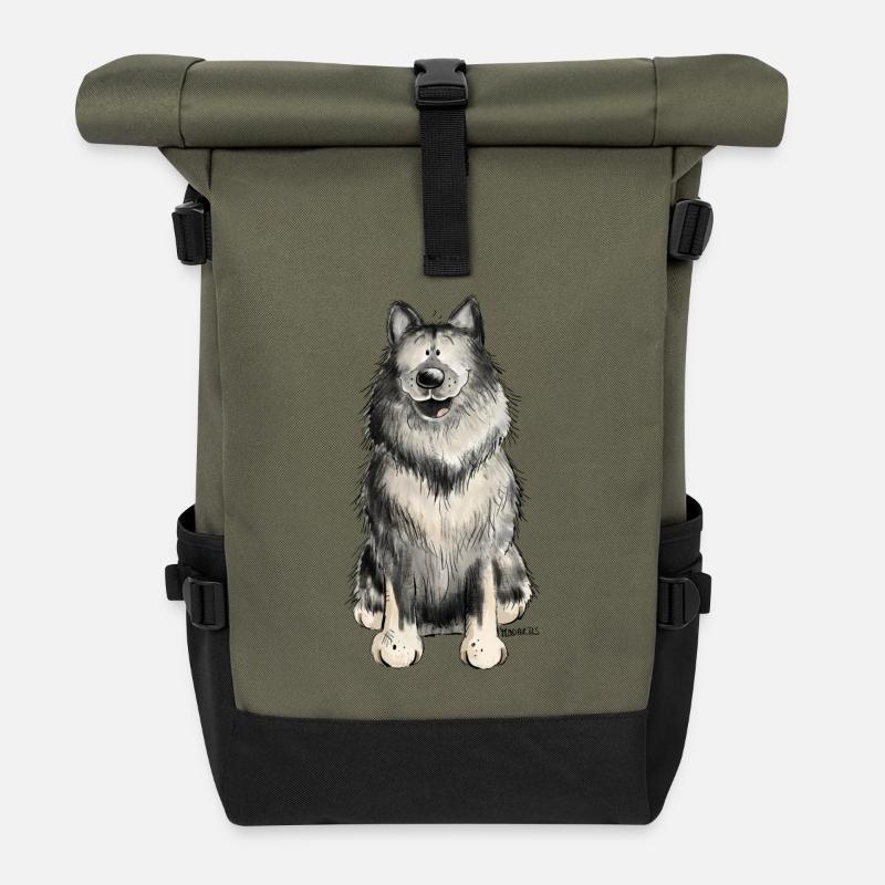 Glücklicher Wolfsspitz I Comic Hund Geschenk - Rolltop Rucksack - Olive/Schwarz