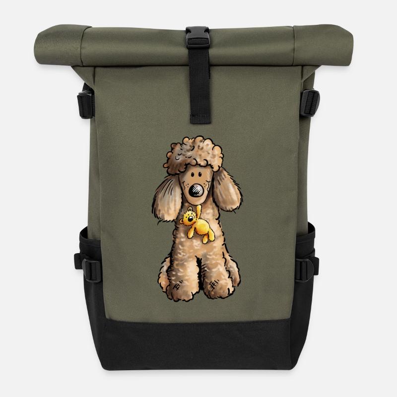 Pudel mit Teddy - Rolltop Rucksack - Olive/Schwarz
