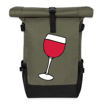 Rotwein im Glas - Rolltop Rucksack - Olive/Schwarz - Vorne