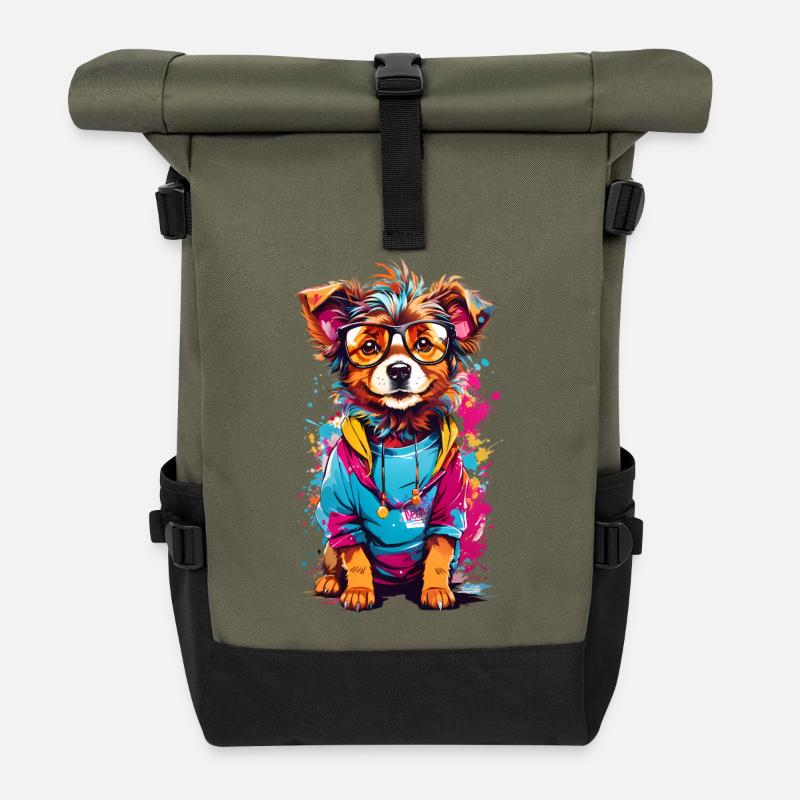 Chien mignon - Sac à dos roll top - olive/noir