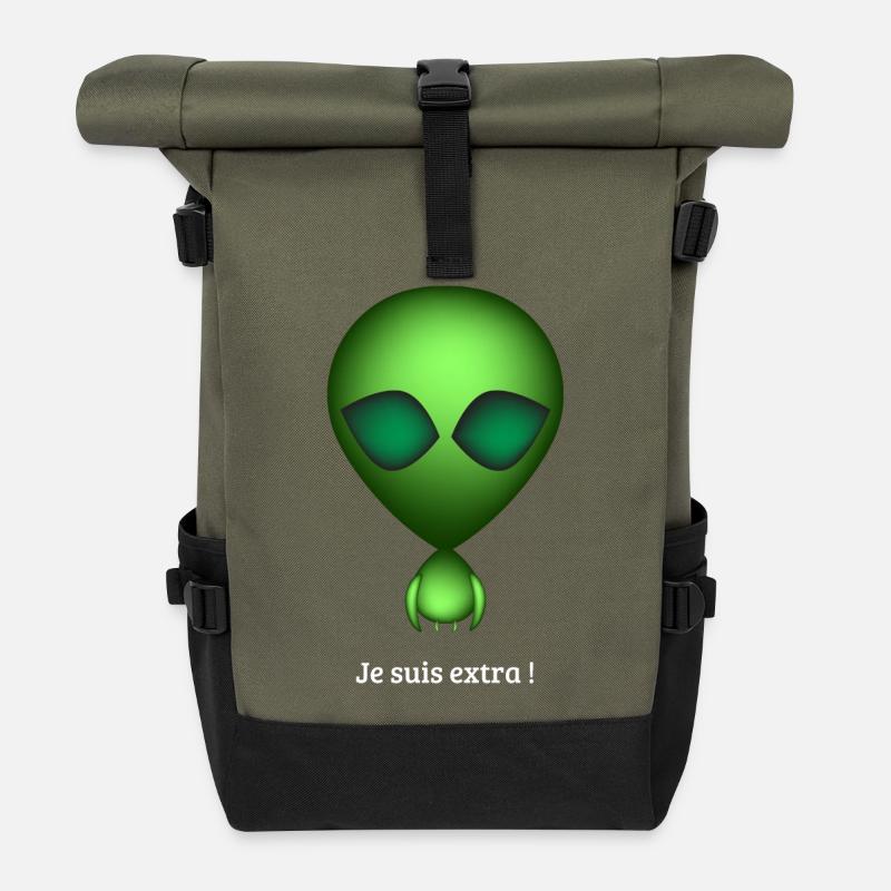 Alien Vert Je suis Extra - Sac à dos roll top - olive/noir