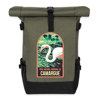 Flamand Rose Camargue : Nature Enchantée - Sac à dos roll top - olive/noir - Devant
