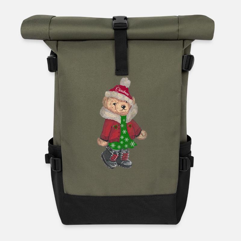Christmas Bear, Christmas gift - Rolltop Rucksack - Olive/Schwarz
