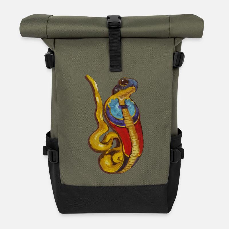 Farbenfrohe Schlangenkunst - Wadjet altägyptische  - Rolltop Rucksack - Olive/Schwarz