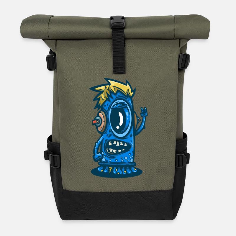 Monstre bleu avec casque - Sac à dos roll top - olive/noir