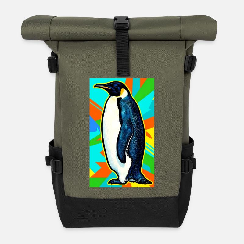 penguin - Roll Top Backpack - olive/black