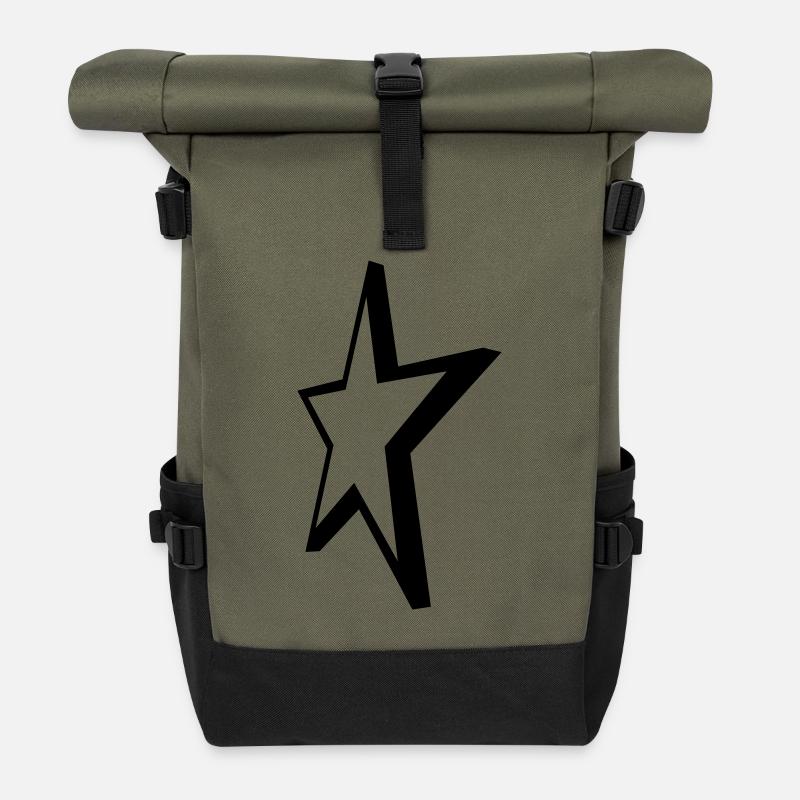 Star 3D, One Color Design - Roll Top Backpack - olive/black