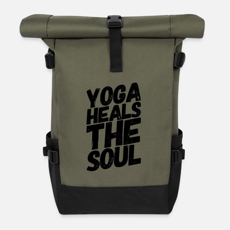 yoga heals the soul - Roll Top Backpack - olive/black