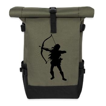 bogen Zeichnung Bogenschießen Silhouette Frau - Rolltop Rucksack - Olive/Schwarz - Vorne