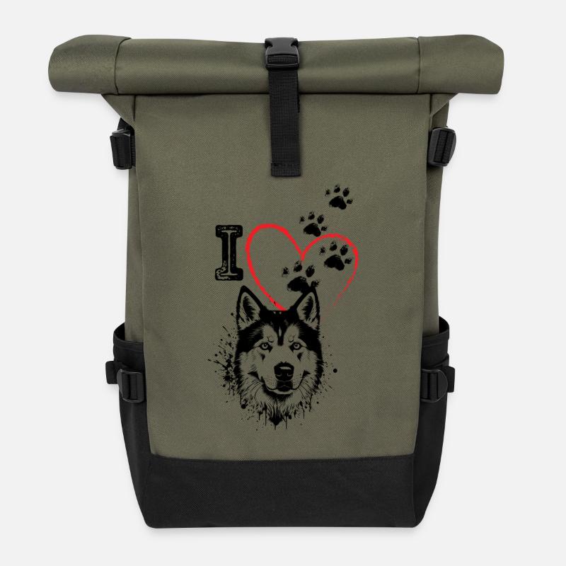 ICH LIEBE HUNDE - Rolltop Rucksack - Olive/Schwarz
