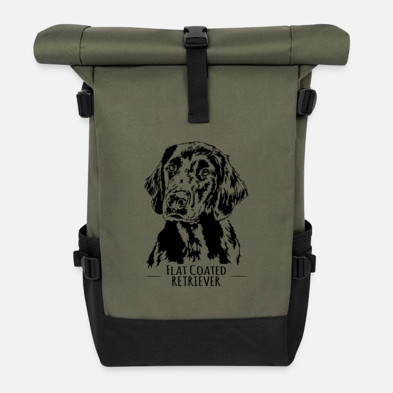 FLAT COATED RETRIEVER Hunde Hund Jagdhund Wilsigns - Rolltop Rucksack - Olive/Schwarz