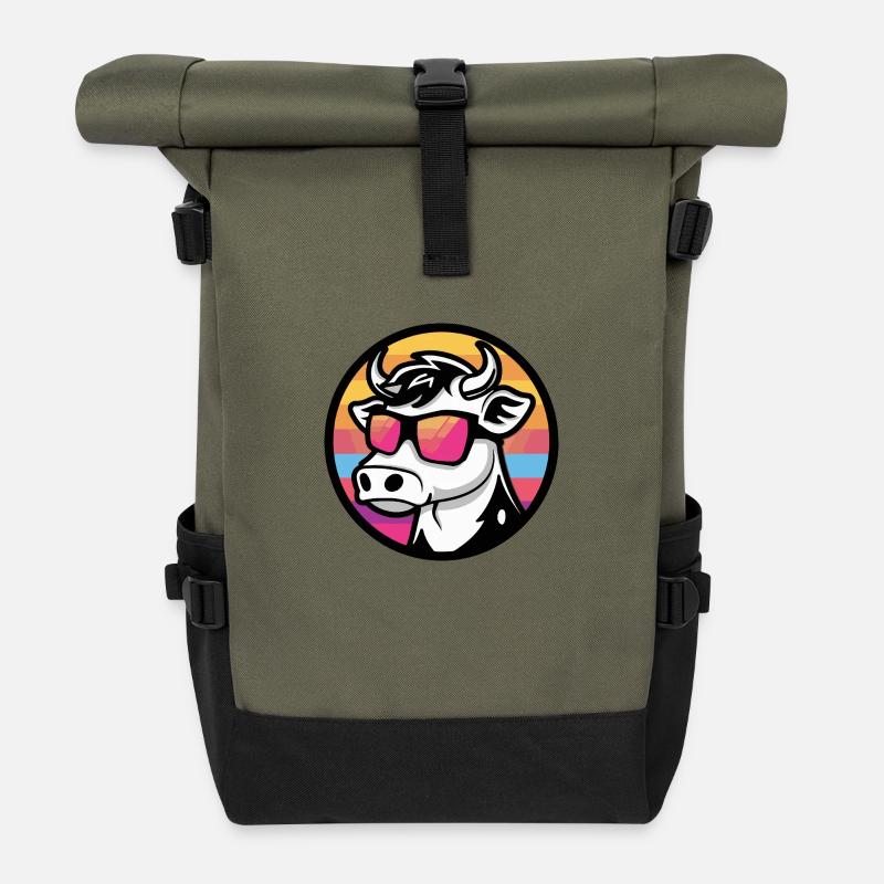 Kuh Comic Cool Sommer - Rolltop Rucksack - Olive/Schwarz