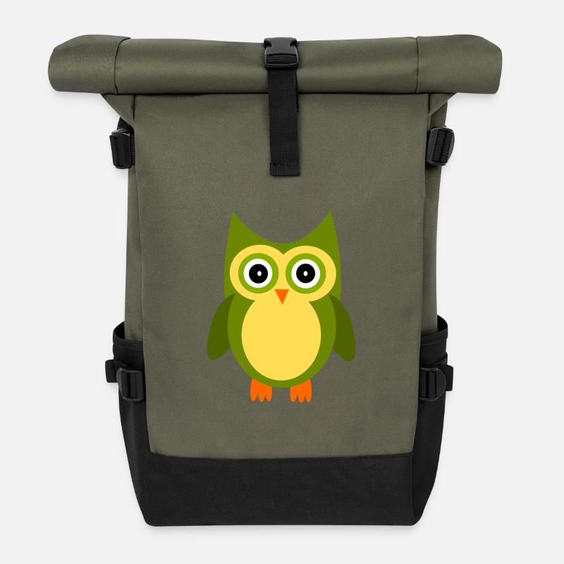 grüne Eule Vogel grün - Rolltop Rucksack - Olive/Schwarz