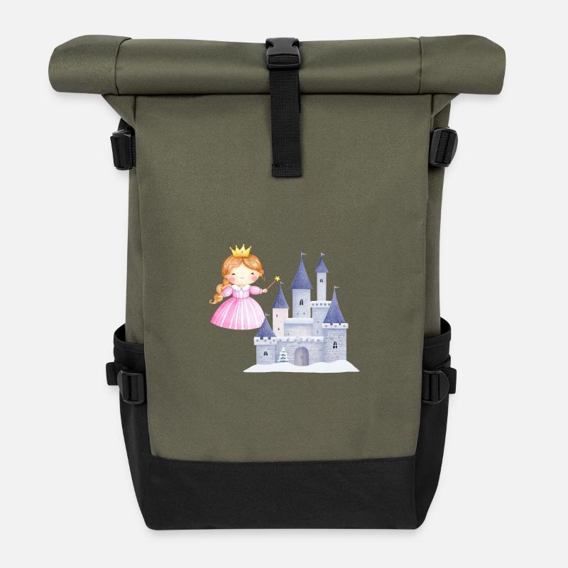 Prinzessin vor Schneeschloss - Rolltop Rucksack - Olive/Schwarz