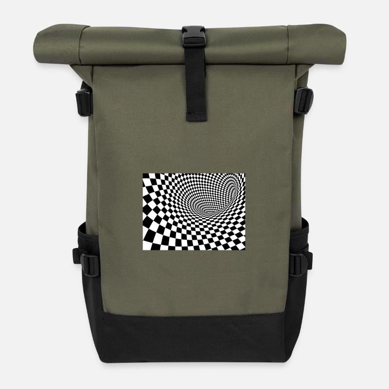 Black and White Square Tourbillon - Roll Top Backpack - olive/black
