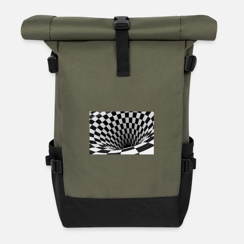 Black and white checkerboard vortex - Roll Top Backpack - olive/black