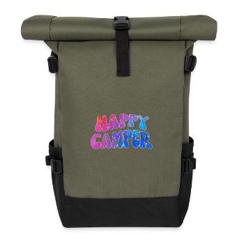 Happy Camper Farbenspiel Schriftzug - Rolltop Rucksack - Olive/Schwarz - Vorne