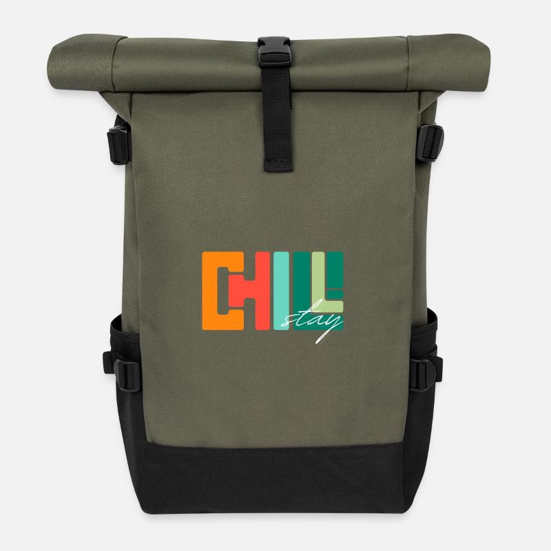 Chill Stay: Geometric Retro Palette - Roll Top Backpack - olive/black