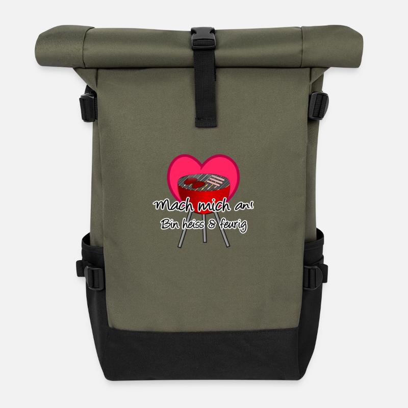 Grill - mach mich an! Geschenk - Rolltop Rucksack - Olive/Schwarz