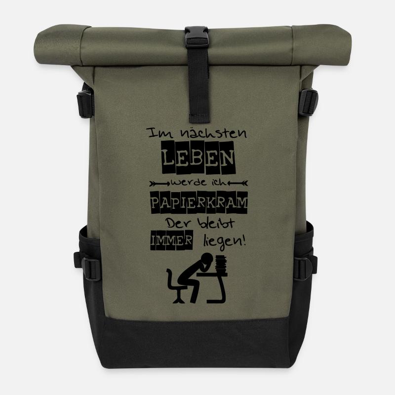 Ich werde Papierkram Spruch Geschenk - Rolltop Rucksack - Olive/Schwarz