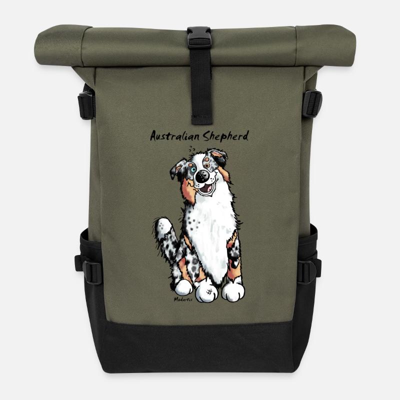 Witziger Australian Shepherd - Rolltop Rucksack - Olive/Schwarz