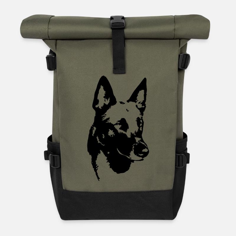 Malinois Kopf - Rolltop Rucksack - Olive/Schwarz