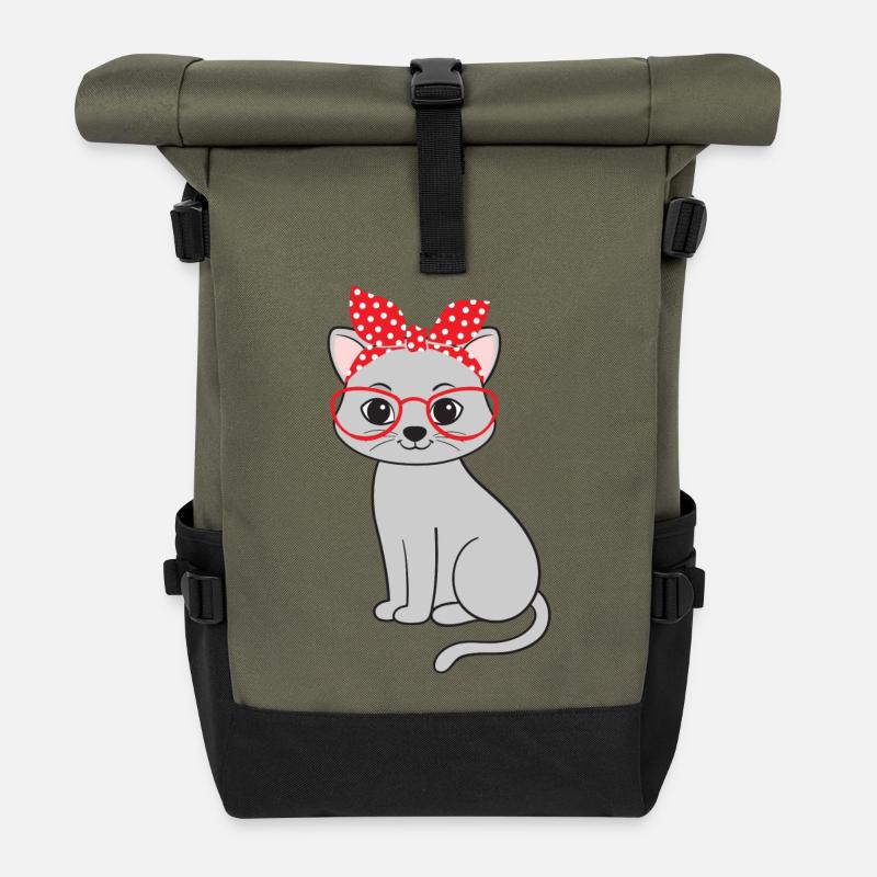 Cat Cats - Roll Top Backpack - olive/black
