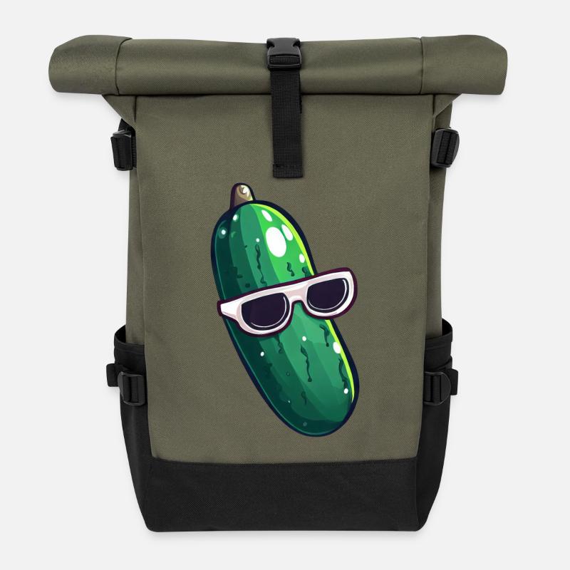 Coole Gurke mit Sonnenbrille - Rolltop Rucksack - Olive/Schwarz