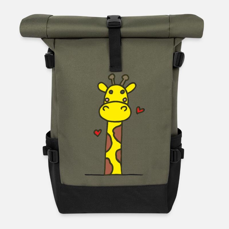 Verspielte Giraffe mit Herzen - Rolltop Rucksack - Olive/Schwarz