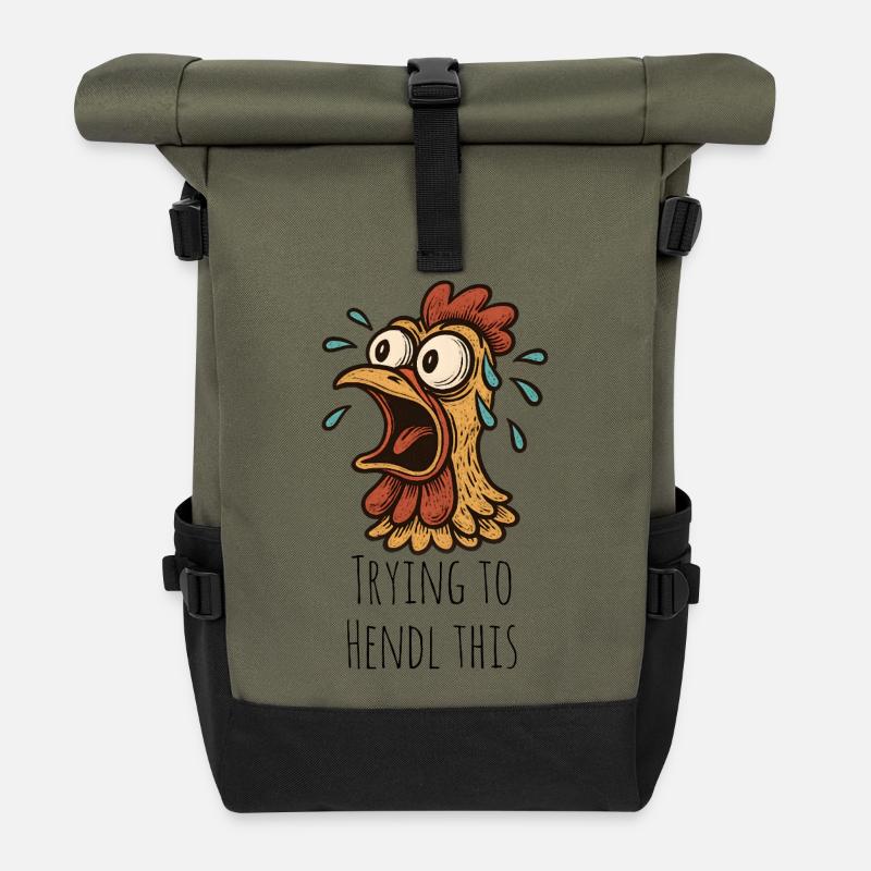 Trying to Hendl this Spruch - Rolltop Rucksack - Olive/Schwarz