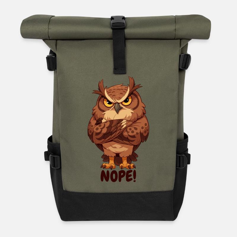 Nope! Grimmige Eule mit Attitüde - Rolltop Rucksack - Olive/Schwarz