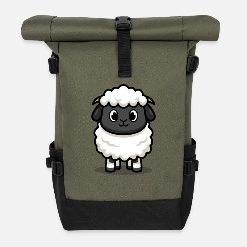 Agneau doux - Sac à dos roll top - olive/noir