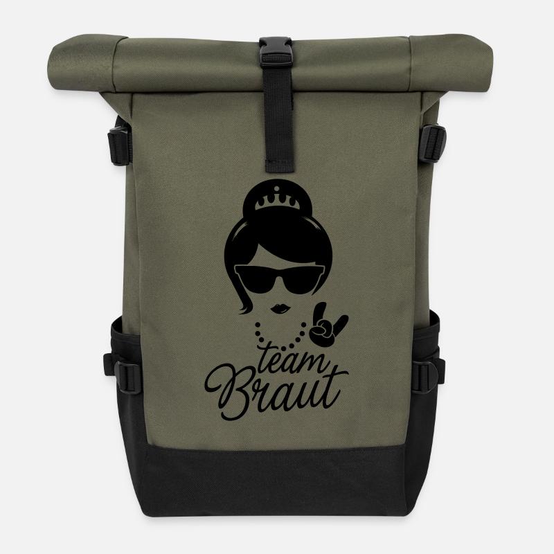 team Bride Braut JGA Hochzeit stag do polterabend - Rolltop Rucksack - Olive/Schwarz