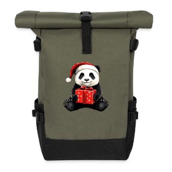 Panda Weihnachten - Rolltop Rucksack - Olive/Schwarz - Vorne
