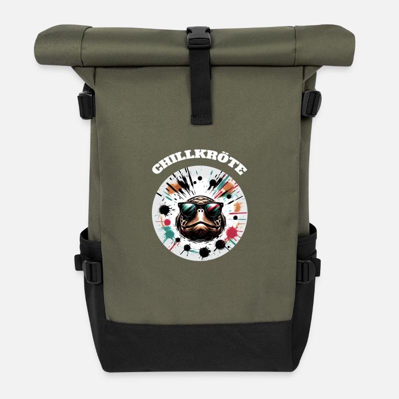 Chillkröte Schildkröte - Rolltop Rucksack - Olive/Schwarz