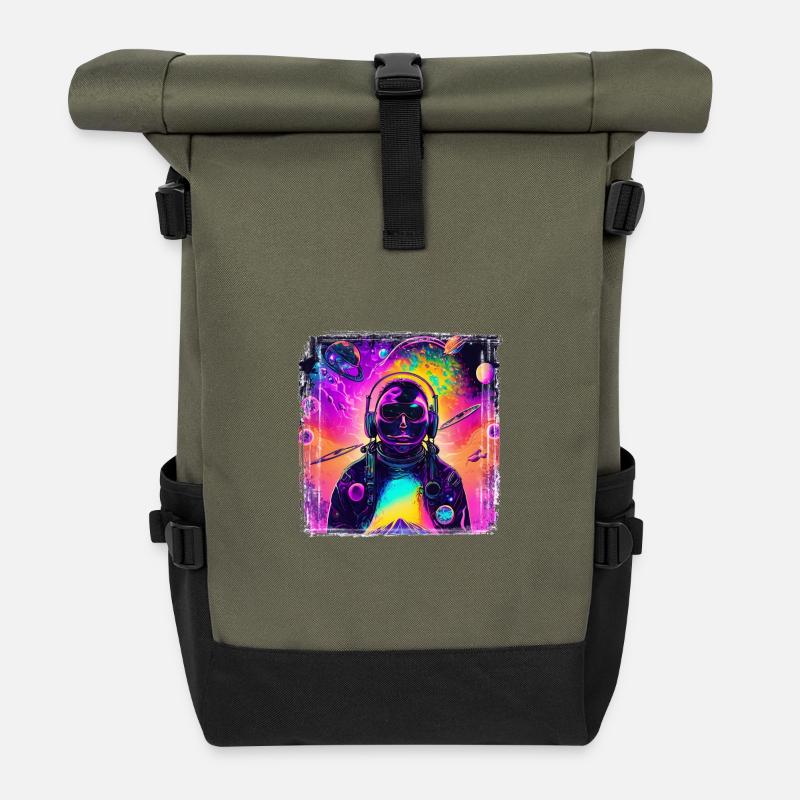 Astronaute néon au Cosmic Psychedelic - Sac à dos roll top - olive/noir