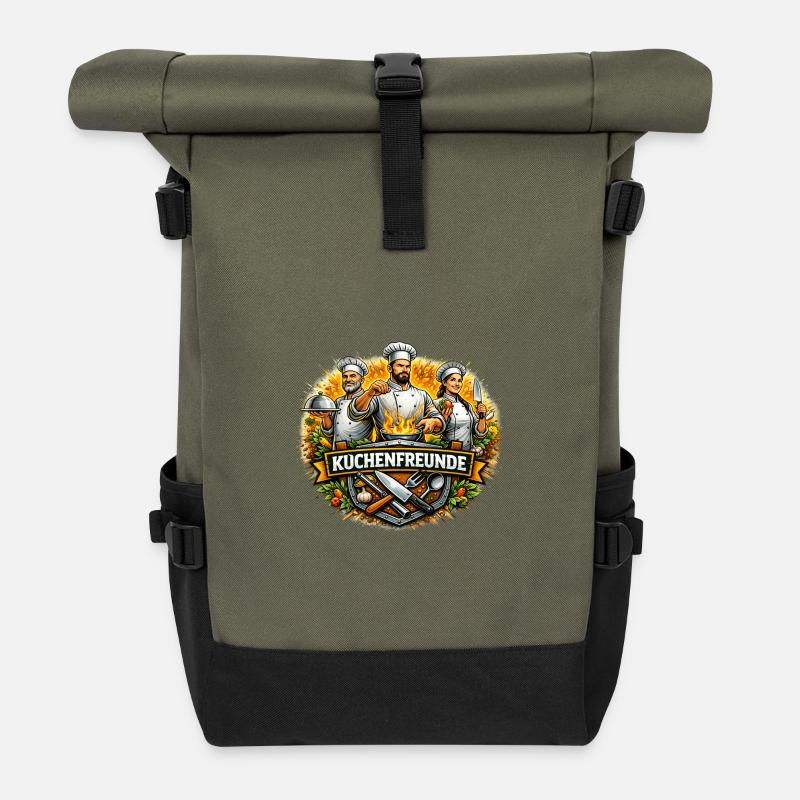 Küchenfreunde – Teamgeist und Kochleidenschaft - Rolltop Rucksack - Olive/Schwarz