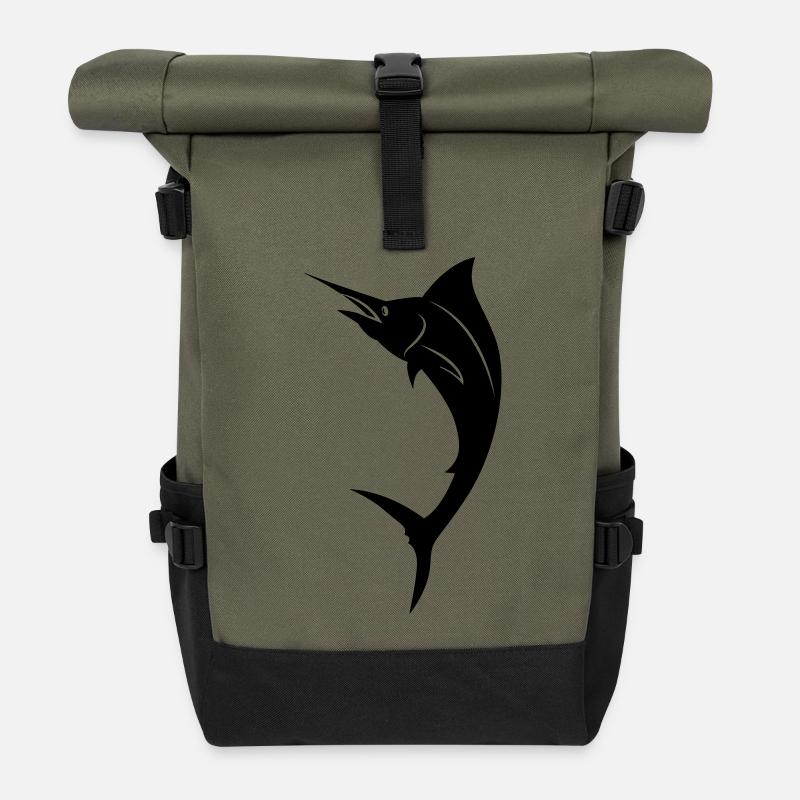 Fish - marlin - Roll Top Backpack - olive/black