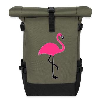 Flamingo Sommer Sonne Strand - Rolltop Rucksack - Olive/Schwarz - Vorne