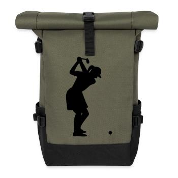 Golferin mit Golfball beim Abschlag - Rolltop Rucksack - Olive/Schwarz - Vorne