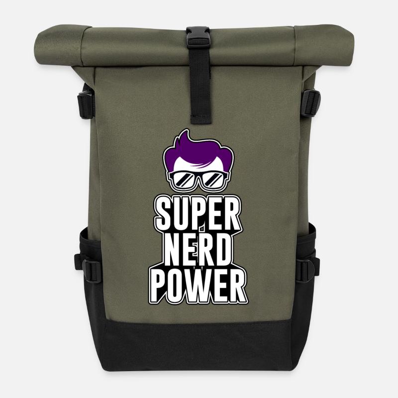 Super Nerd Power. - Rolltop Rucksack - Olive/Schwarz