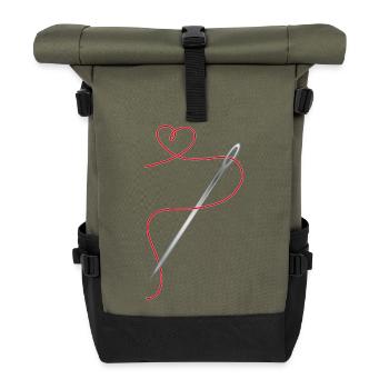 Needle and sewing thread with heart - Roll Top Backpack - olive/black - Front